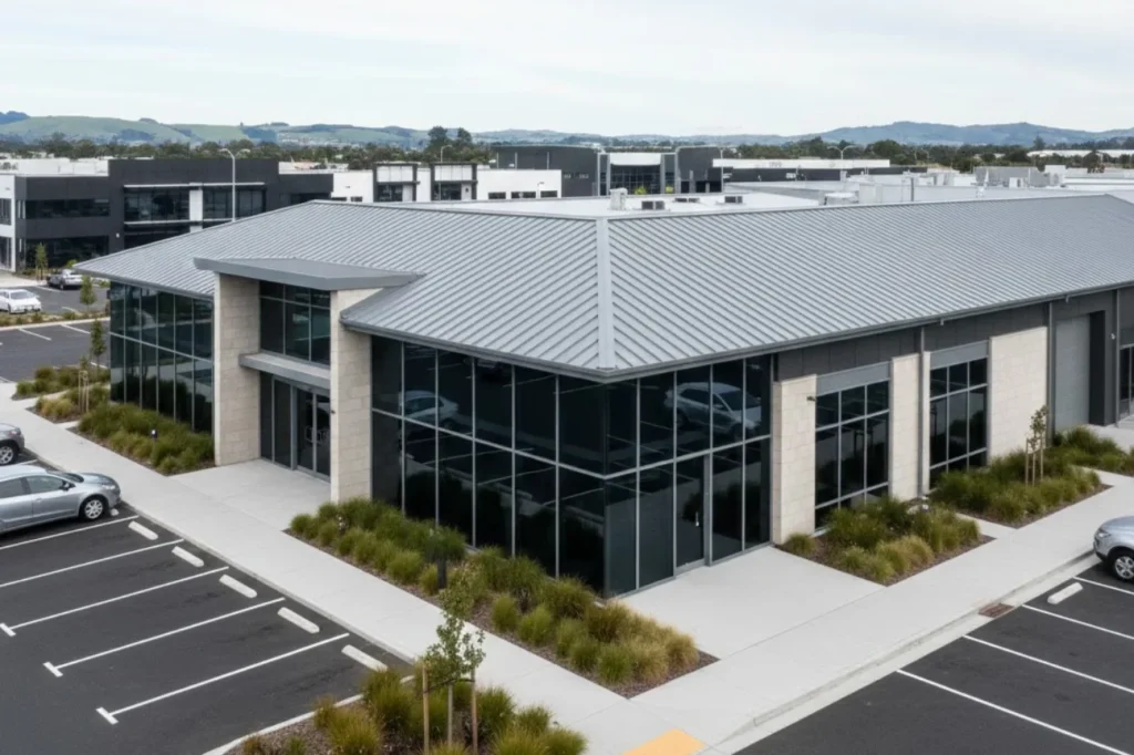 Commercial building with metal roofing completed by Roofing Roofing Company Paraparaumu for business properties