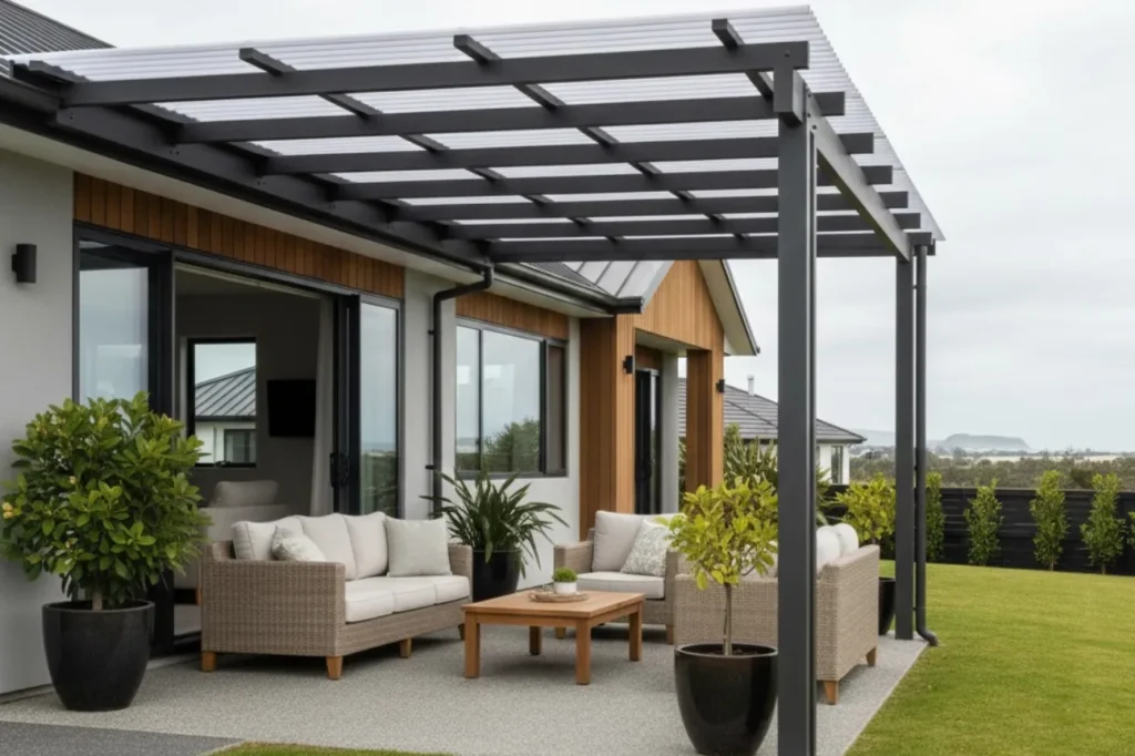 Modern patio roofing installed by Roofing Roofing Company Paraparaumu enhancing outdoor living space