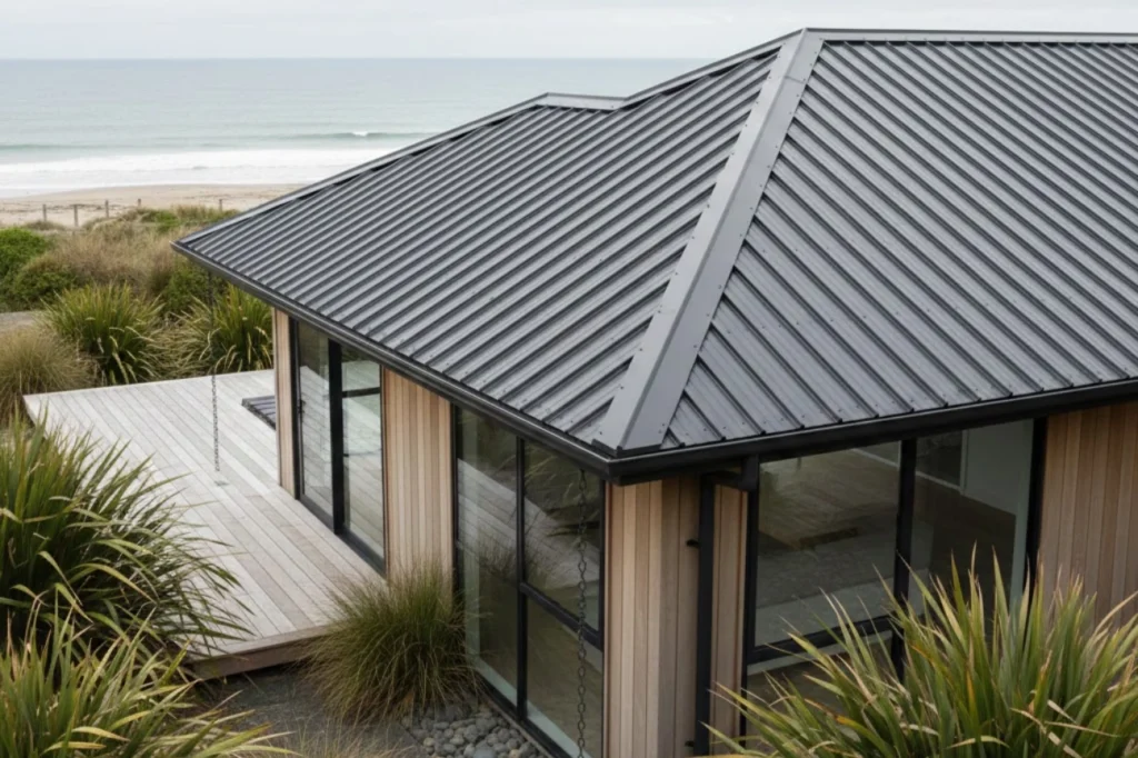 Roof Replacement Waikanae project featuring a modern metal roof on a coastal Waikanae home designed for durability and weather resistance