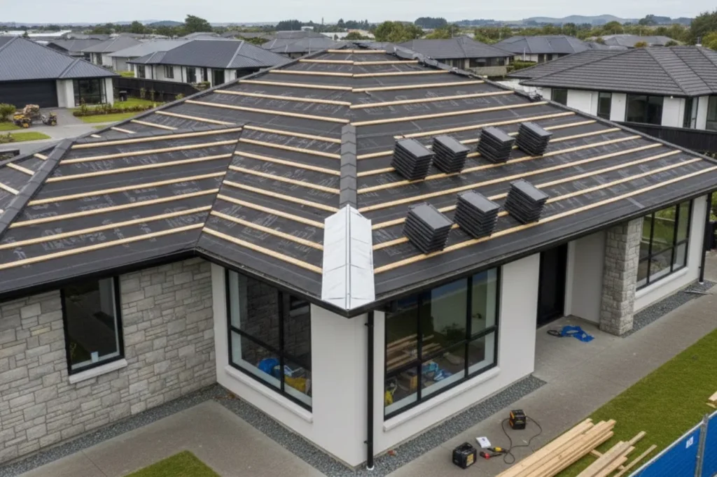 Residential roof installation in progress by licensed roofing specialists from Roofing Roofing Company Paraparaumu