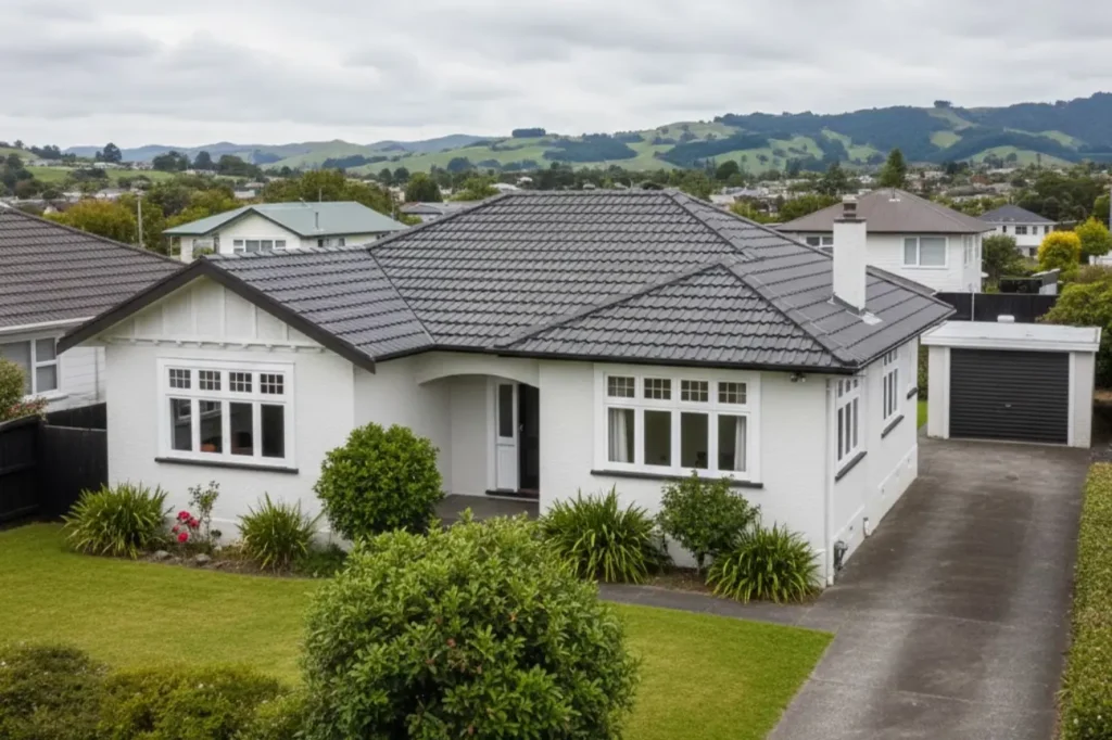 Roofing Upper Hutt tile roof replacement completed on a residential home with neatly installed roof tiles