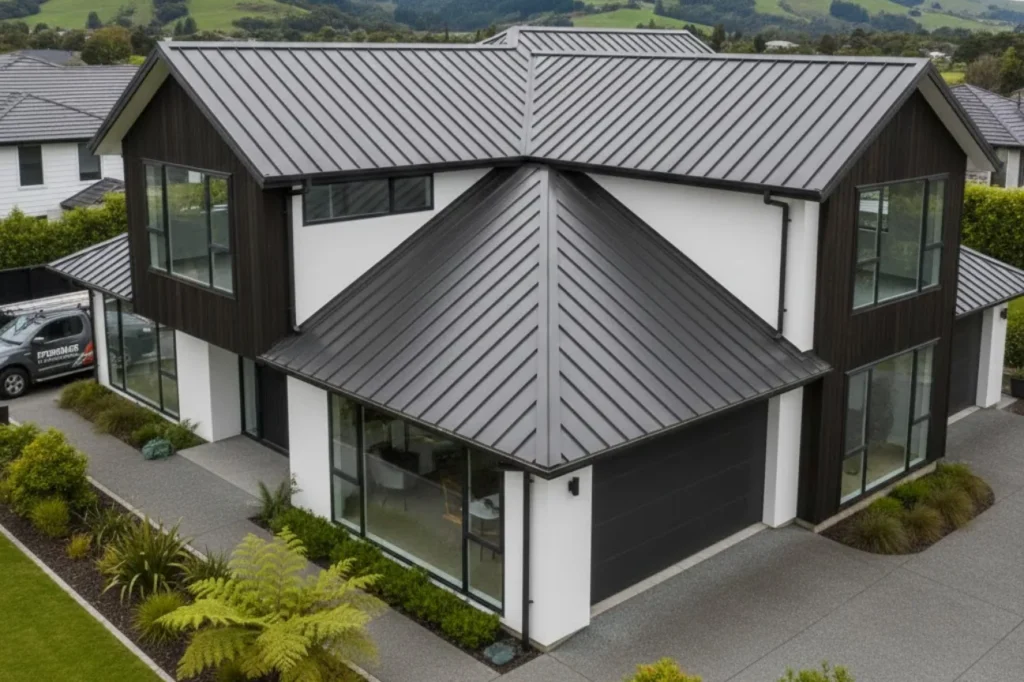 Roofing Upper Hutt modern two storey home with durable metal roofing installed by Roofing Upper Hutt professionals