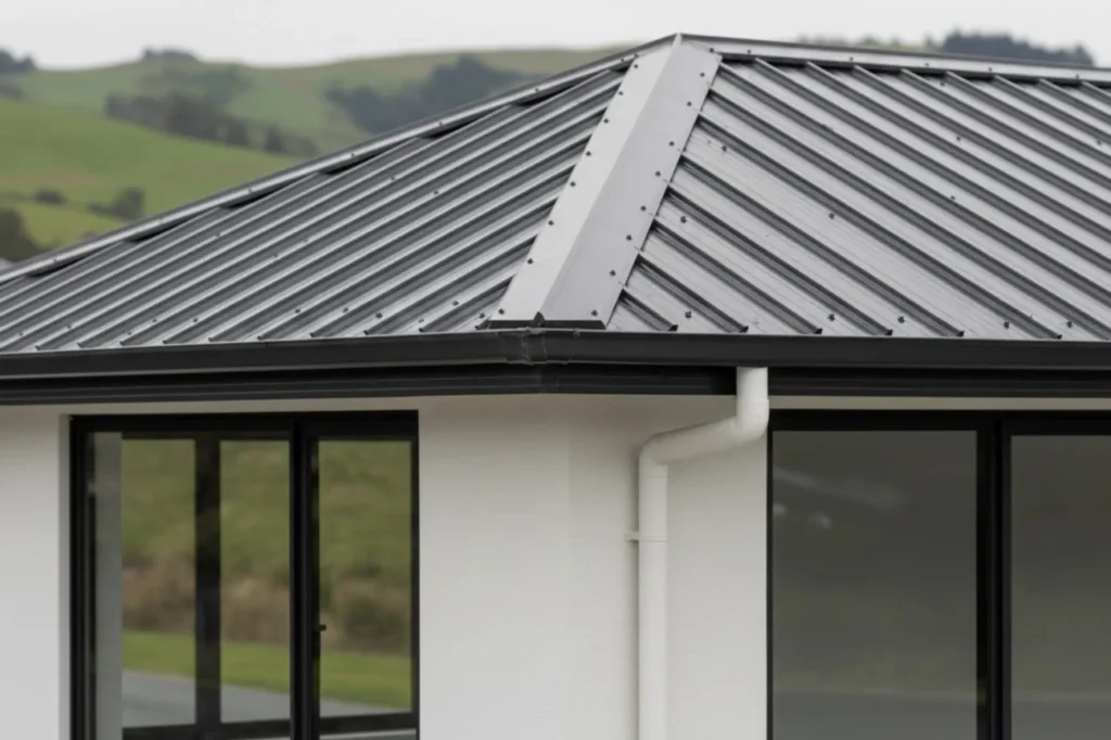 Roofing Upper Hutt metal roof corner detail showcasing professional workmanship by Roofing Upper Hutt specialists